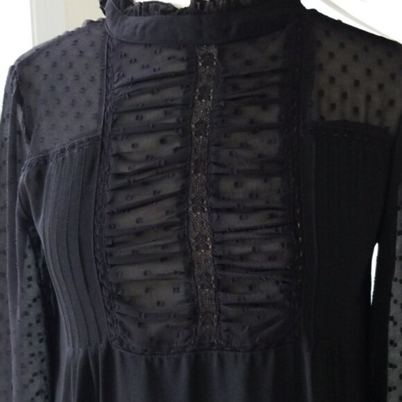 Zara Shift mini Dress with Ruffle front and Sheer Dot Sleeves Party Dress - Picture 4 of 10